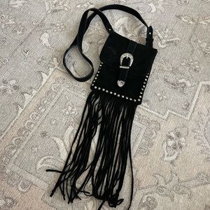black fringe crossbody bag